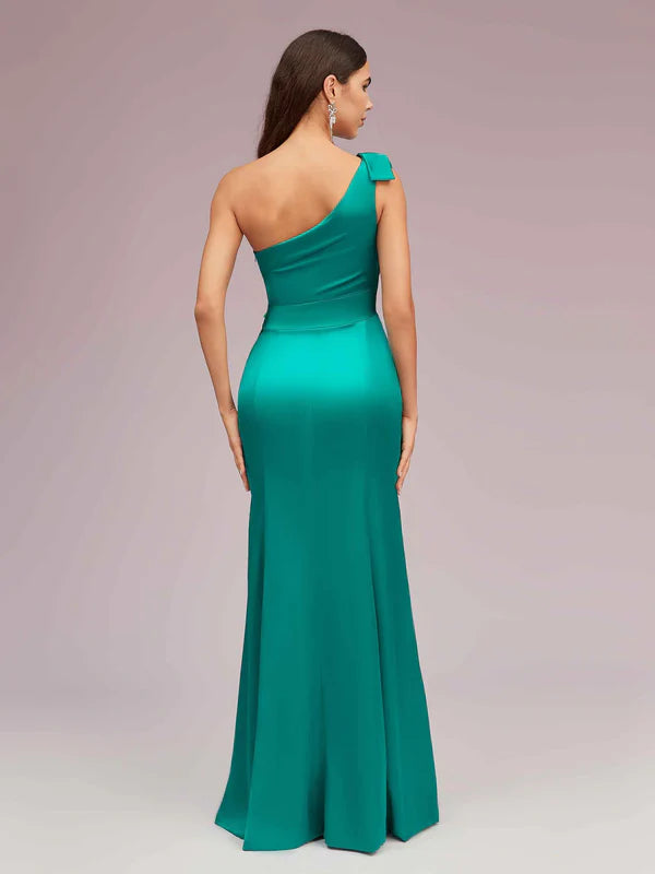 Robe Weitese élégante à une épaule, robe longue sirène en satin, robe de soirée à volants sans manches, robe de bal